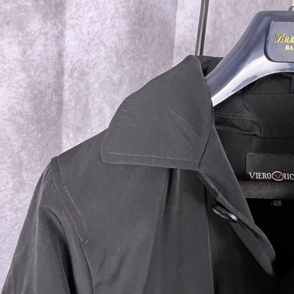 Viero Richi Men's Long Rain Overcoat Hooded Lined Black Size 42R - Picture 8 of 16